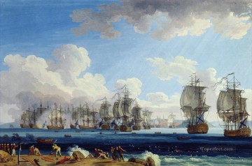 Landscapes Painting - Jacob Philipp Hackert Die Schlacht von Cesme 1770 Naval Battles